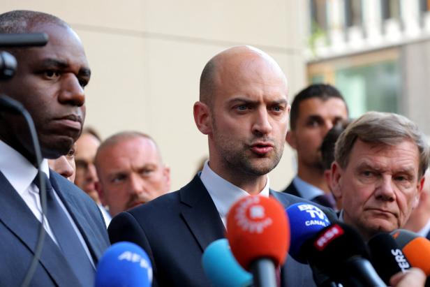 Die „E3“-Außenminister: Lammy, Barrot und Wadephul. Foreign Ministers of Germany, France, Britain and EU speak to media following nuclear talks with Iran