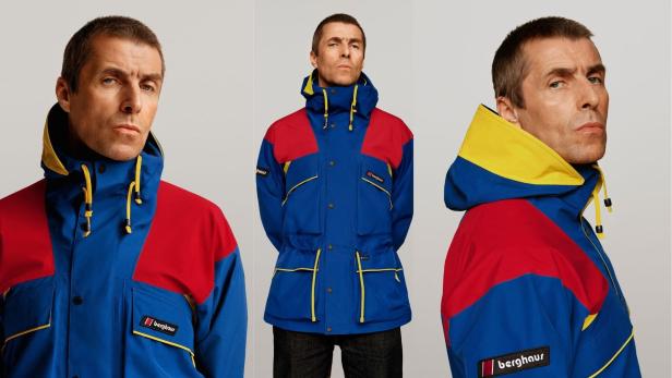 Liam Gallagher trägt eine farbenfrohe Jacke der Marke Berghaus.