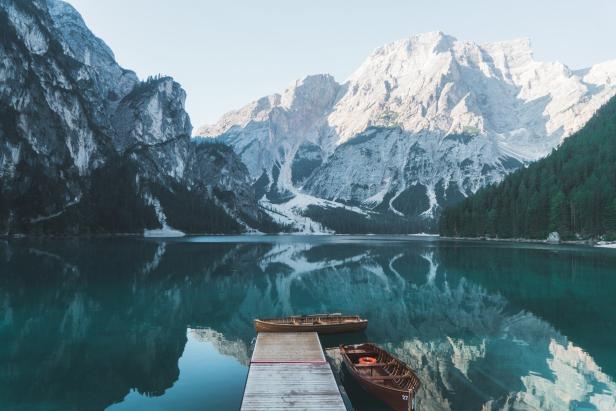 Scenic view of Lago di Braies in Dolomites Scenic view of Lago di Braies in Dolomites