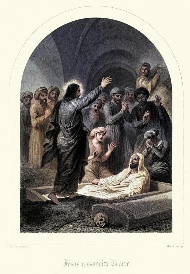 Jesus raising Lazarus from the dead,  New Testament, Bible Religious illustration