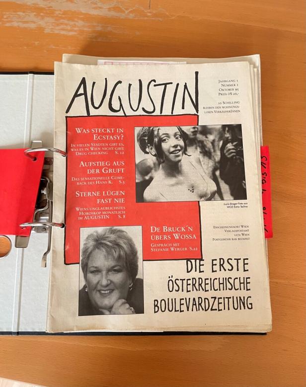 Die Titelseite der ersten Ausgabe der österreichischen Boulevardzeitung „Augustin“.