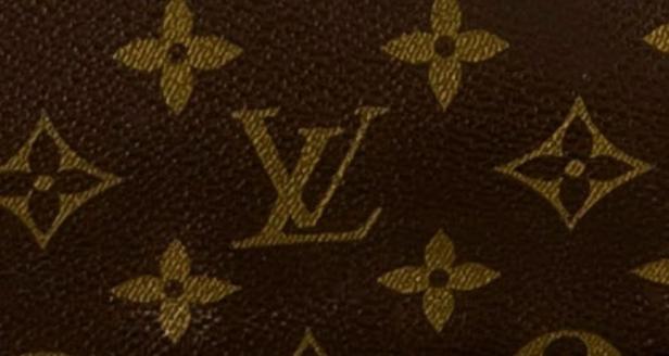Detailaufnahme des braunen Louis Vuitton Monogramm-Canvas.