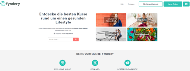 Auf dem Bild wird die Startseite der Homepage fyndery.de dargestellt.