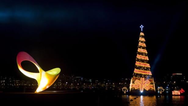 Schwimmender Christbaum verzückt Rio