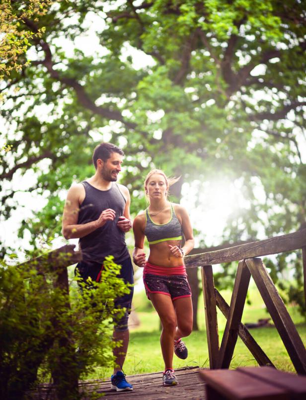 Couple jogging together in the park