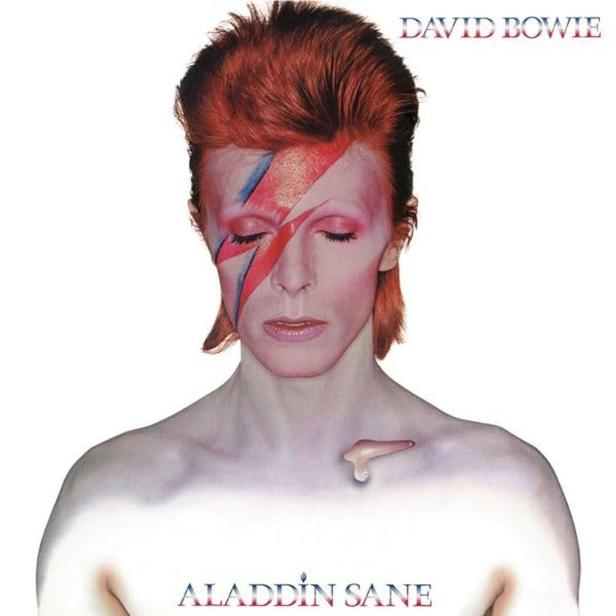 Das Cover von David Bowies Album „Aladdin Sane“ zeigt Bowies Gesicht mit einem Blitz-Make-up.