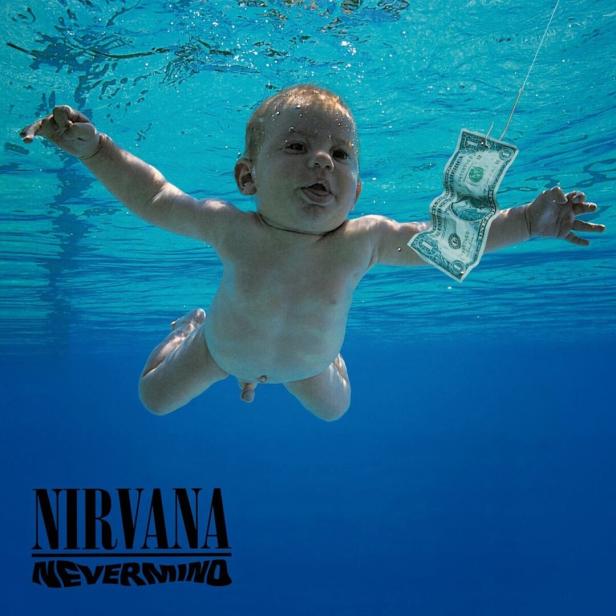 Das Cover von Nirvanas Album „Nevermind“ zeigt ein Baby, das nach einem Dollar unter Wasser greift.