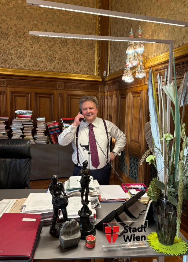 Bürgermeister Michael Ludwig beim Telefonieren.