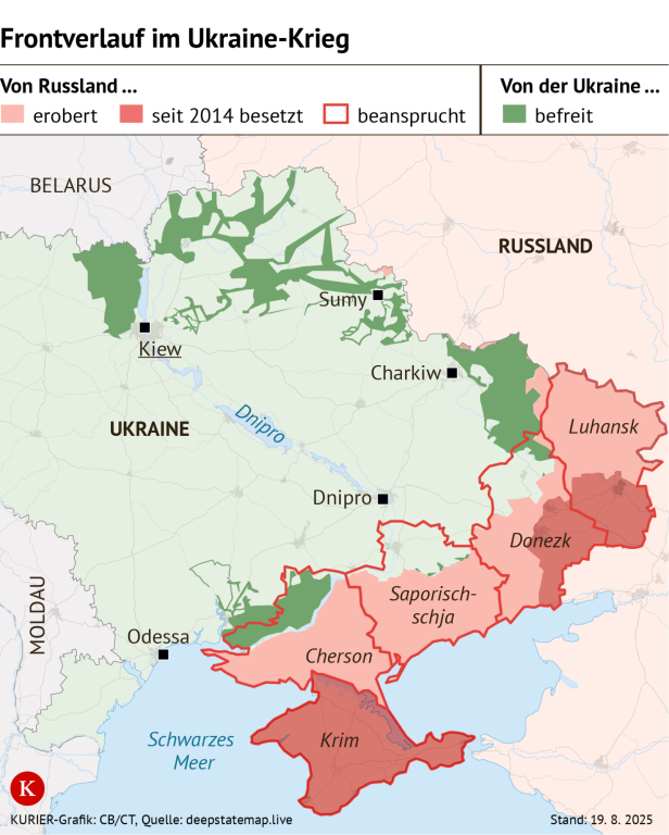 Die Karte zeigt von Russland eroberte, besetzte oder beanspruchte Gebiete 