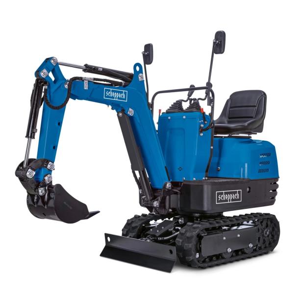 Blauer Mini-Bagger der Firma Scheppach