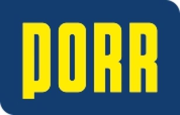 Das gelbe PORR auf einem blauen Hintergrund