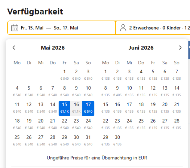 Preisvergleich pro Nacht für ein Etagenbett im gemischten Schlafsaal.