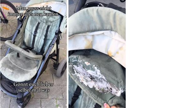 Stark verschmutzter Kinderwagen