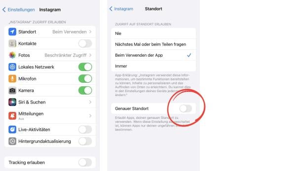 Einstellungen der App Instagram am Handy