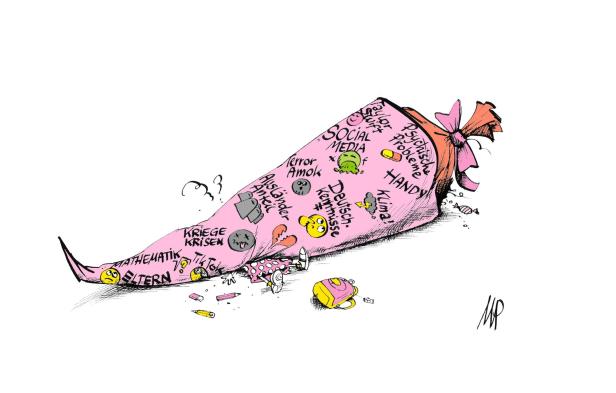 Eine Karikatur mit Schultüte