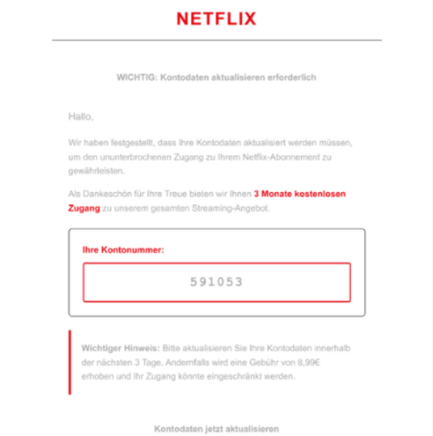 Betrügerische E-Mail im Stil von Netflix
