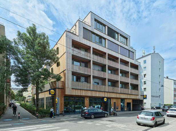 Die Wohnanlage Woody in Wien-Meidling.