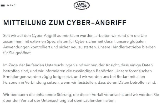 Stellungnahme Jaguar Land Rover Cyberattacke