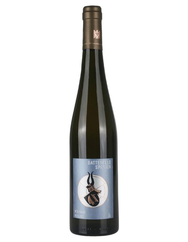 Eine Flasche Battenfeld Spanier Molsheim Riesling.