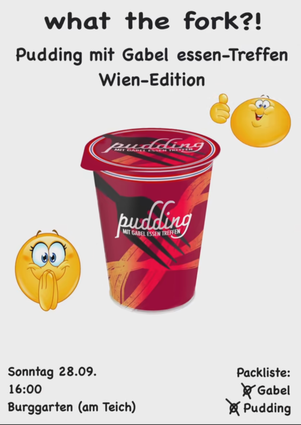 Pudding mit Gabel essen