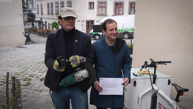 Bezirksvorsteher Markus Reiter und Georg Prack, Klubobmann und Wohnbausprecher Grüne