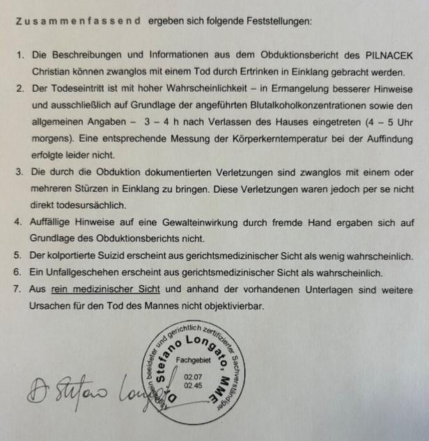 Das Gutachten des Gerichtsmediziners Stefano Longato