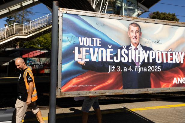 Election poster of ANO 2011 (Action of Dissatisfied Citizens) party leader and former Prime Minister Andrej Babis, in Strancice
