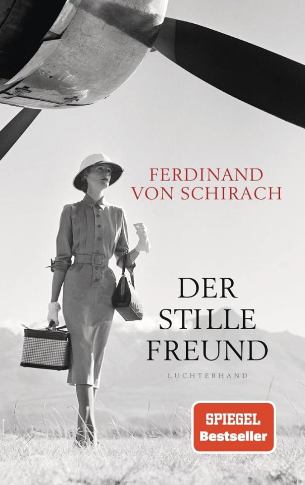 Das Cover zeigt eine Frau im Stil der 1950er unter einem Flugzeug, mit dem Titel "Der stille Freund" von Ferdinand von Schirach.