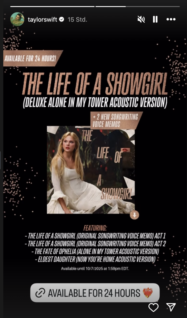 Werbung für Taylor Swifts neues Album auf Instagram