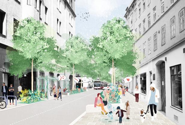 Das Rendering zeigt mehr Grün auf der Gumpendorfer Straße.