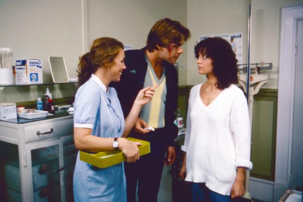 Die Schwarzwaldklinik, ZDF Arzt-Serie, 1985, Szene: Gaby Dohm als Schwester Christa, Sascha Hehn als Dr. Udo Brinkmann, Die Schwarzwaldklinik, ZDF Arzt-Serie, 1985, Szene: Gaby Dohm als Schwester Christa, Sascha Hehn als Dr. Udo Brinkmann,