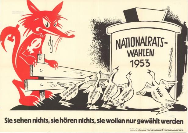 Wahlplakat aus 1953 mit rotem Fuchs im Mittelpunkt