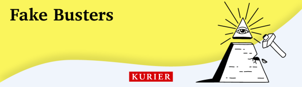 Podcast Fakebusters Banner desktop Podcast: Fakebusters, Schwarze Pyramide mit Auge und Strahlen, daneben ein Hammer auf gelbem Hintergrund.