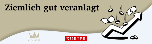 Podcast Ziemlich gut veranlagt Banner desktop Der Kurier präsentiert: "Ziemlich gut veranlagt" mit steigendem Pfeil und fallenden Euro-Symbolen.