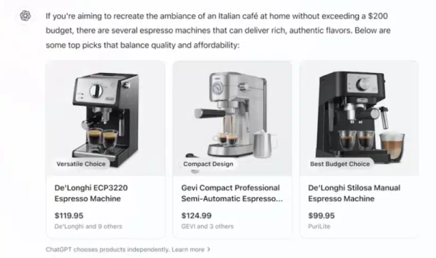 So sieht die EInkaufsmaske über ChatGPT aus.