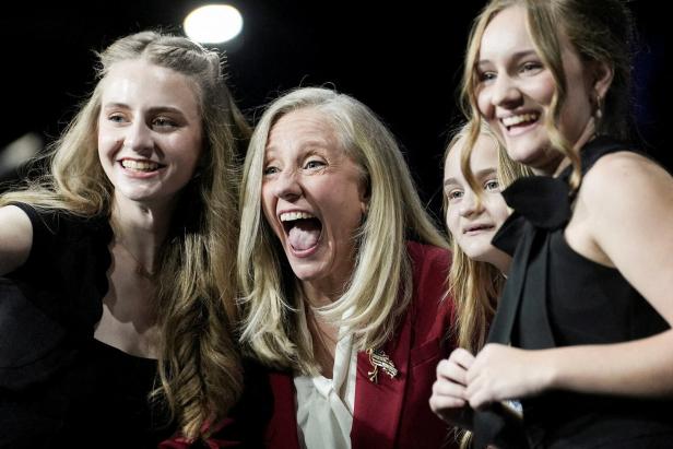 Democrat Abigail Spanberger with her family on stage after her victory speech