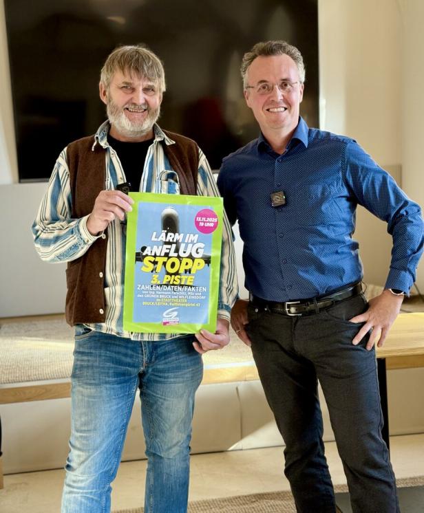 Zwei Männer mit einem Plakat