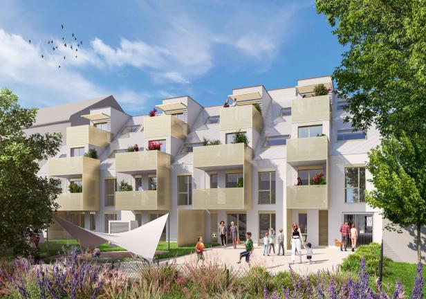 Visualisierung eines Wohnhausprojektes im 22. Wiener Gemeindebezirk.