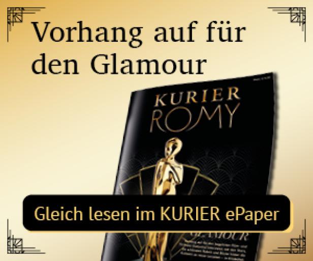 Werbung für das KURIER ePaper mit dem Titel „KURIER ROMY“ und einer goldenen Trophäe auf dem Cover.