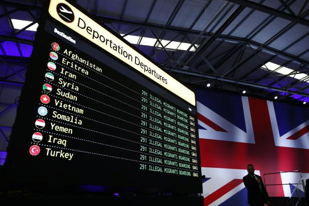 Reform UK party announces deportation plans during press conference at Oxford Airport