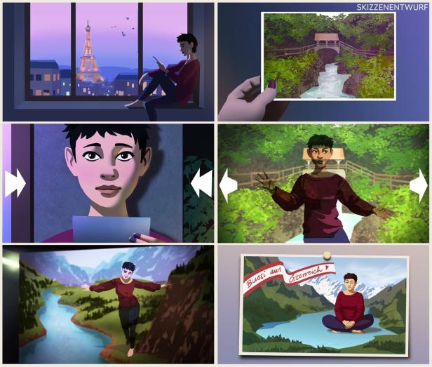 Erste Skizzen der „Postcards“, die als Einspieler zu sehen sind.