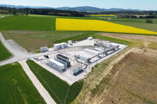 Blick auf den Wasserstoffspeicher Underground Sun Storage von RAG in Rubensdorf, Oberösterreich.