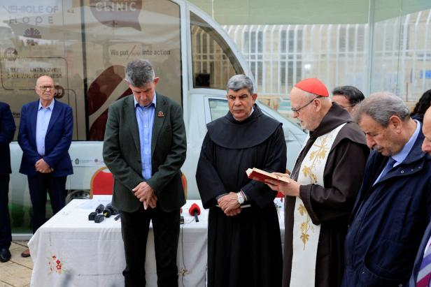 Vehicle of Hope, the former popemobile used by Pope Francis which has been transformed into a fully equipped mobile clinic, in Bethlehem