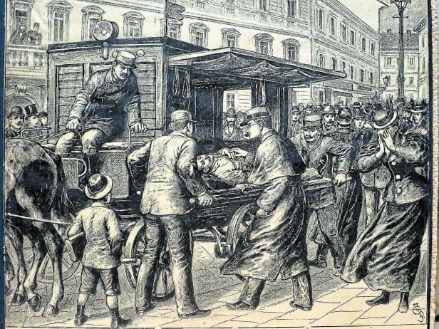 Einsatz in den Anfängen der Berufsrettung. 