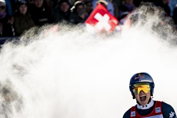 Lindsey Vonn bejubelt ihren Sieg in St.Moritz