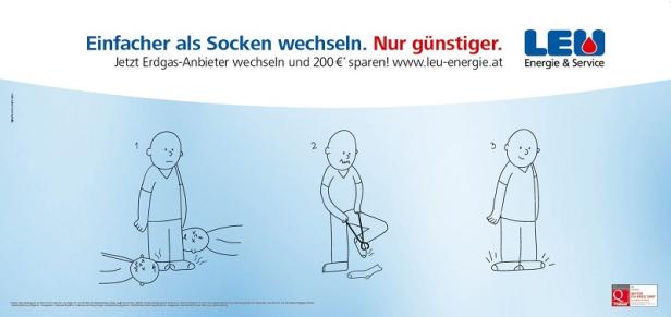 Leu Energie - Werbekampange - Plakat-Sujet - Havas Worldwide Wien Eine Illustration zeigt in drei Schritten, wie einfach der Wechsel zu LEW Energie ist.