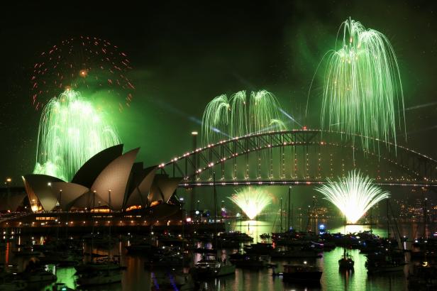 New Year's celebrations with fireworks display, in Sydney