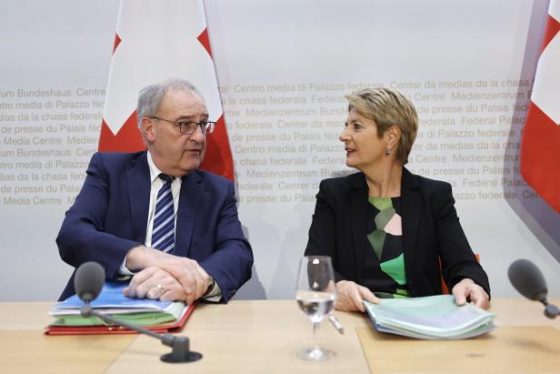 Swiss Federal President addresses press conference on Trump's tariffs in Bern