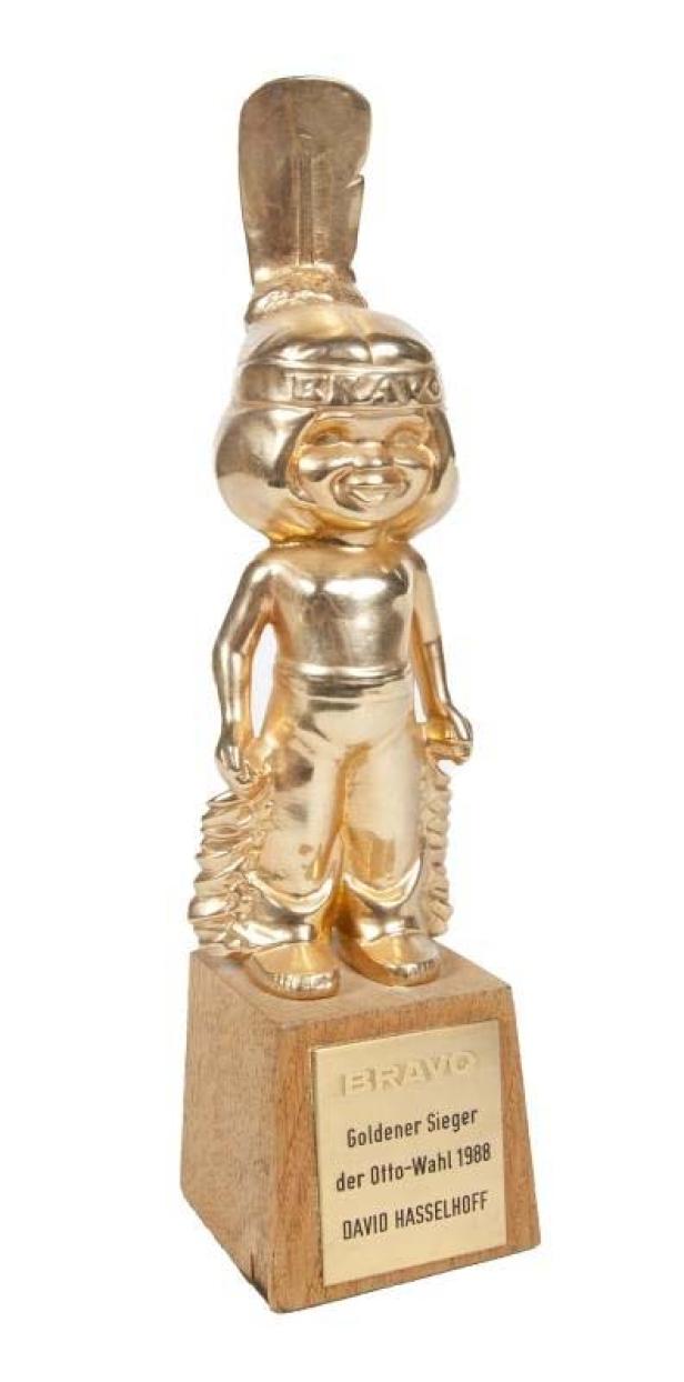Eine goldene Bravo-Otto-Statue von David Hasselhoff als Sieger der Otto-Wahl 1988.