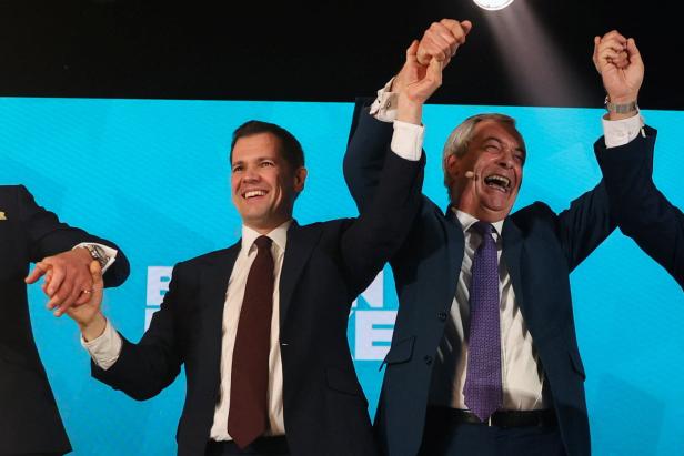 Britain's Reform UK party holds a rally with party leader Farage and new member Jenrick, in Newark